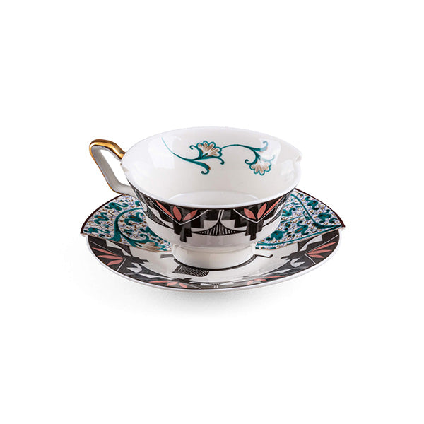 Seletti teacup and saucer from the Hybrid series, Aspero design, front view