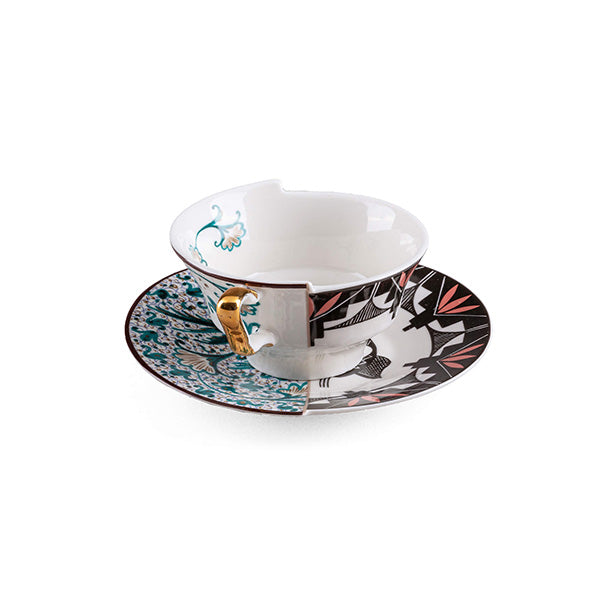 Teacup and saucer from the Hybrid series, Aspero design, detail of gold handle