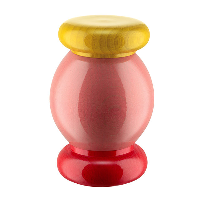 Twergi spice mill by Alessi, wood, pink with yellow and red