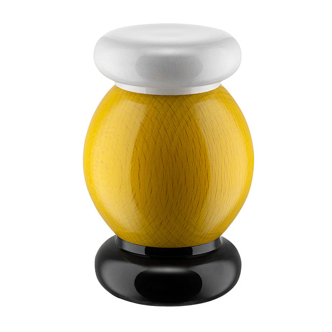 Twergi spice mill by Alessi, yellow wood with white lid and black base