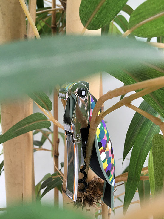Alessi Parrot Proust kelnersmes, close-up van de kop en het mechaniek