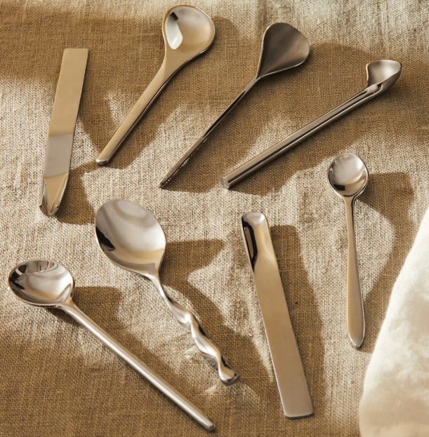 Alessi espresso spoon set in various shapes, close-up