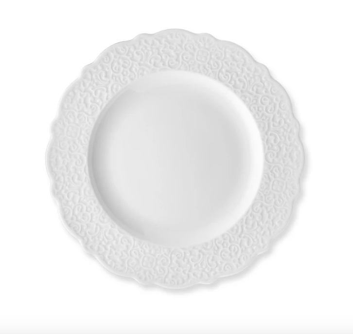 Dressed diner bord van Alessi, wit porselein, bovenaanzicht, diameter 27,3 cm