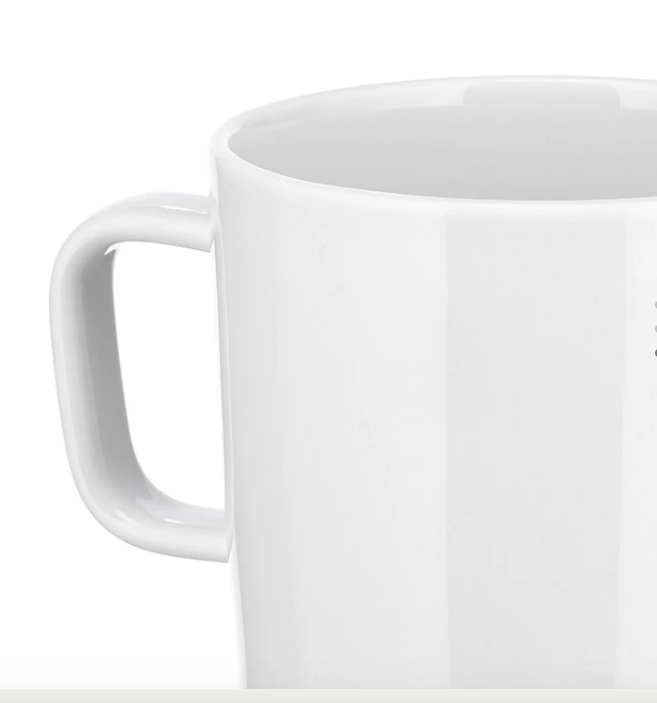 Detail van het handvat en de rand van de Platebowlcup mok