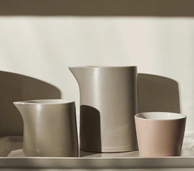 Tonale milk jug low next to jug and cup in other colours