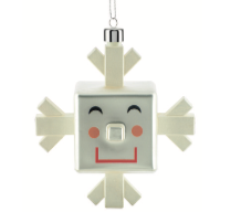 Alessi Snowray kerstkubus in glas, wit met gezicht, productfoto op witte achtergrond