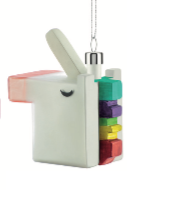 Cubicorno kerstkubus van Alessi, kerstbal in glas met regenboogmanen in kleur