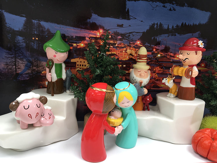 Alessi shepherd with dog among other figurines from the Pastorello series