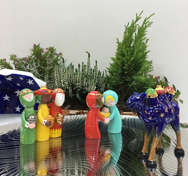 Alessi three kings figurines with extra figures and camel from the Happy Eternity series