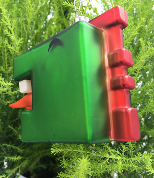 Cubodrago Christmas cube by Alessi, Christmas bauble in glass, rear view with red back