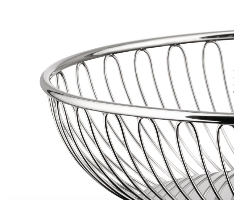 Detail van het metalen draadwerk van de Alessi Ovale broodmand