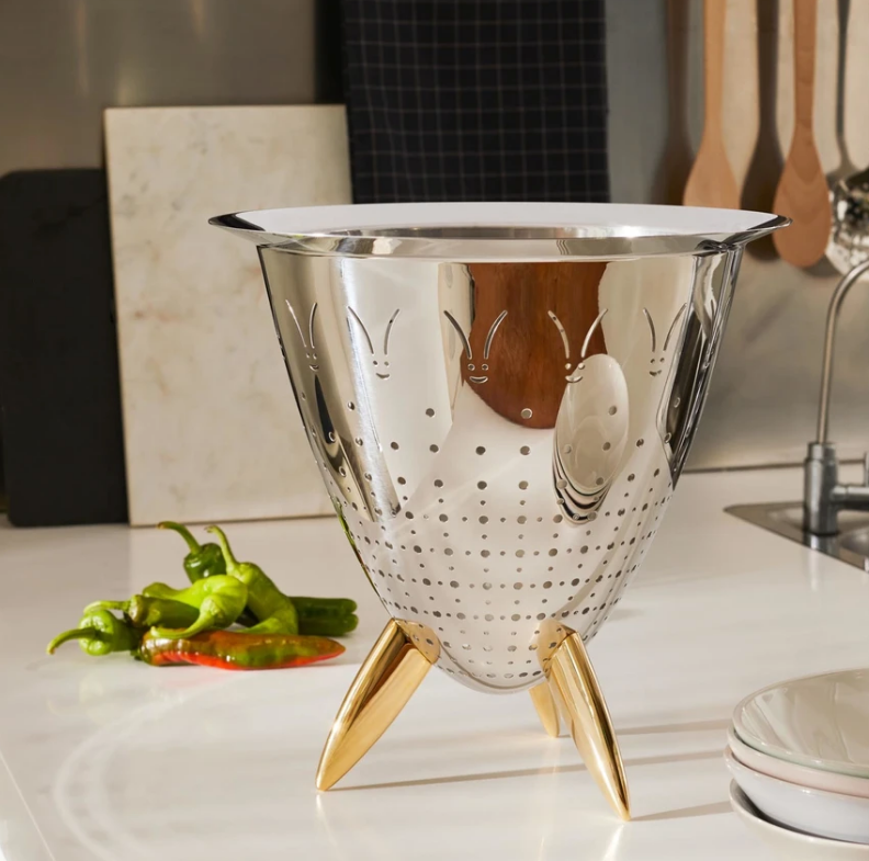 Alessi Max Le Chinois vaas/wijnkoeler van philippe starck, RVS met gouden poten