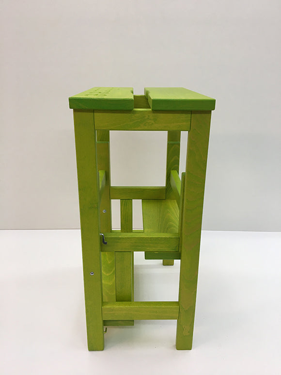 Happy Numbers opstapkrukje in acid green, zijaanzicht met treden