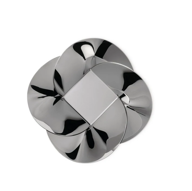 Alessi Pianissimo fruit bowl, top view of polished steel