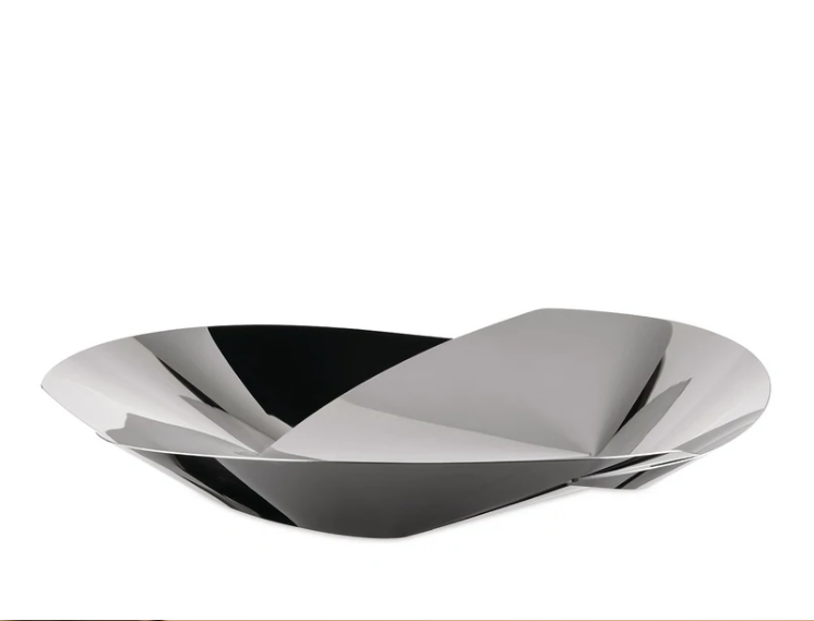 Alessi Resonance low fruit bowl, design Abi Alice, side view