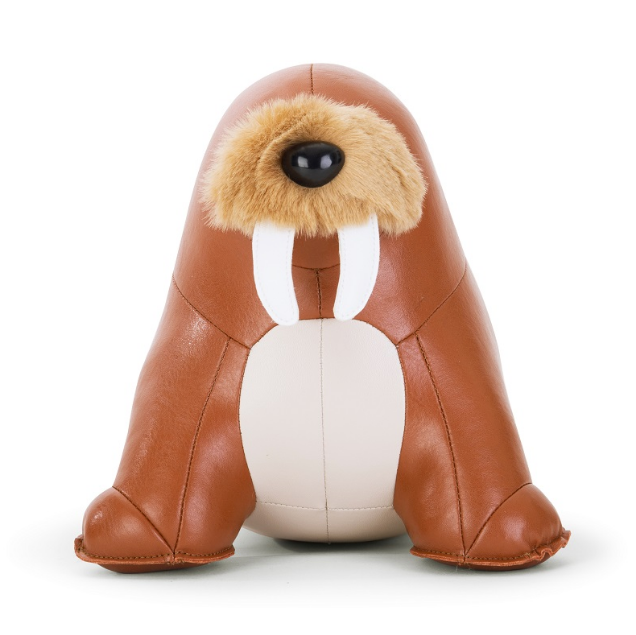 Zuny boekensteun walrus, vooraanzicht, cognackleurig kunstleer