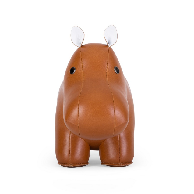 Zuny Hippo L boekensteun in cognac kunstleer, vooraanzicht