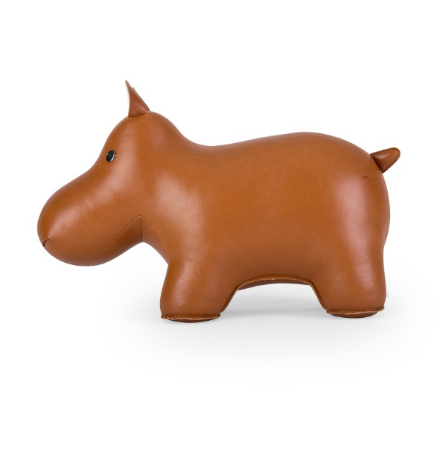 Zuny Hippo L boekensteun in cognac kunstleer, zijaanzicht