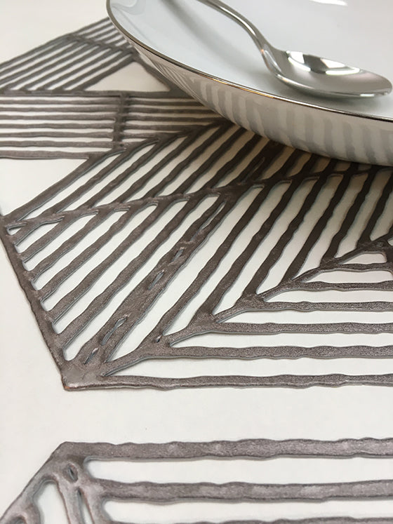 Detail of line pattern, Chilewich Pinwheel placemat in gunmetal