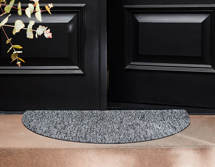 Chilewich half-round doormat in grey, design Sandy Chilewich, by front door