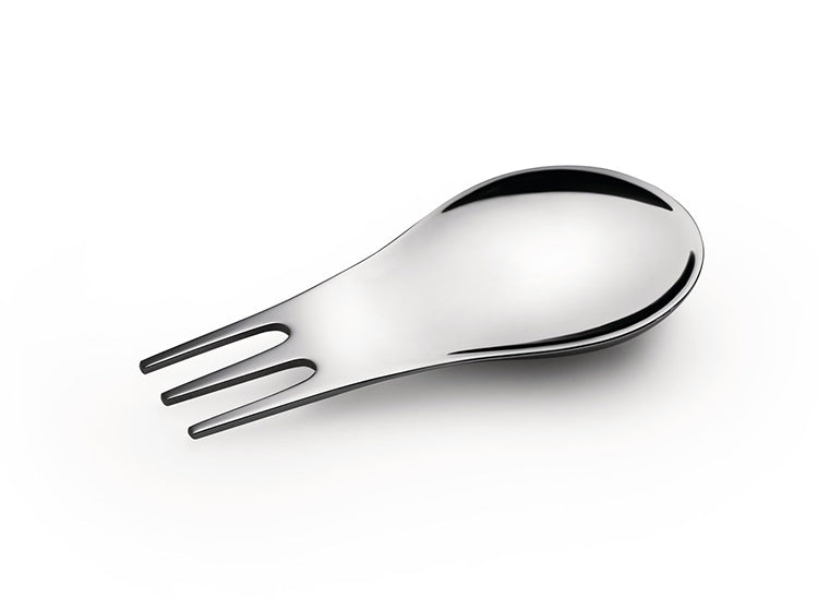 Alessi Moscardino-Set- prikkers-fingerfoodlepels in edelstaal, schuin bovenaanzicht