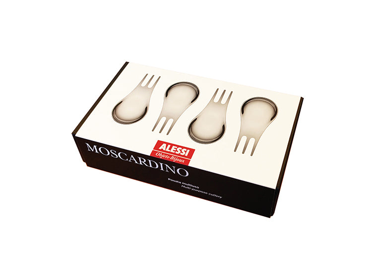 Alessi Moscardino-Set- prikkers-fingerfoodlepels in verpakking, set van vier