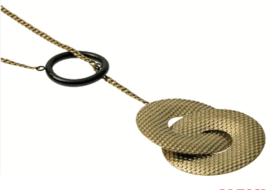 Alessi Acta halsketting, gouden band met zwarte ring, losliggend