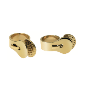 Alessi Trama ring, gouden band met rond montuur, glanzend en gegranuleerd, twee exemplaren