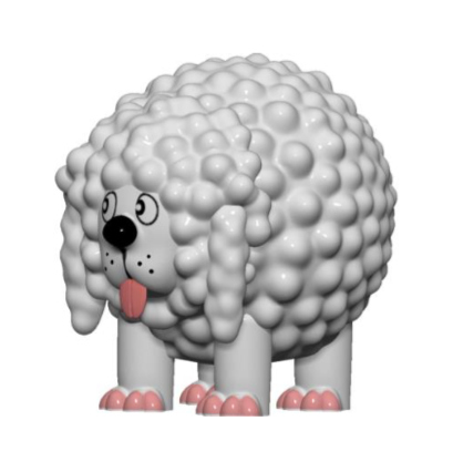 Alessi Dog Cagnottone, dog figurine with white curls, designed by Massimo Giacon