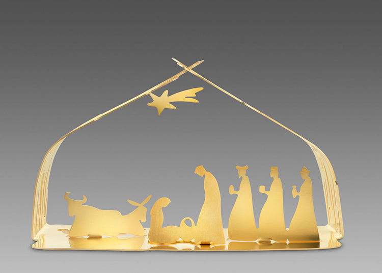 Alessi Bark kerststal verguld, gouden kerststal, los te plaatsen, vooraanzicht