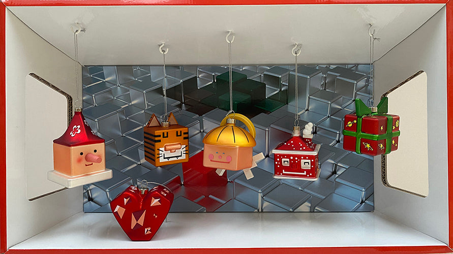 Cubocchio kerstkubus, serie kerstballen in kubusvorm, in verpakking