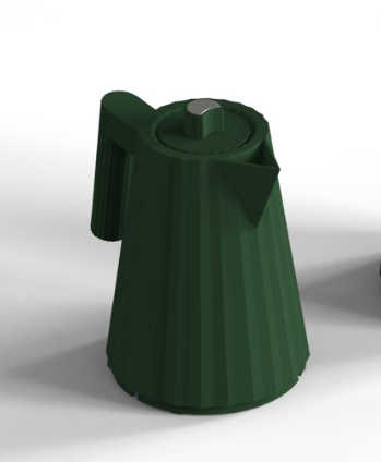 Close-up van de Alessi Plissé waterkoker in groen, 1 liter, bovenaanzicht
