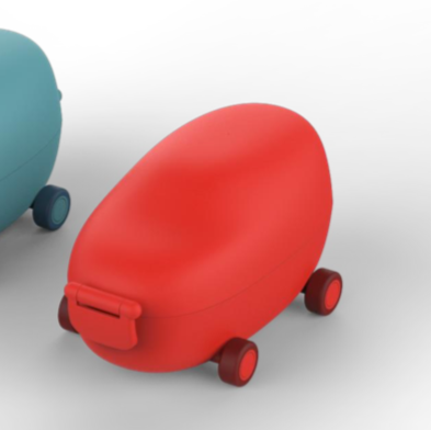 Alessi Food à Porter lunchbox op wieltjes voor kinderen, rood, detail vooraanzicht