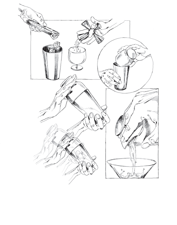 Instructietekening voor gebruik van de Alessi New Parisienne shaker