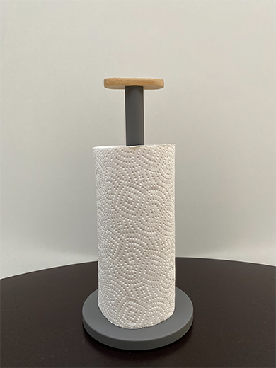 Detail van knop en stang van de Mattina keukenrolhouder in antraciet, met keukenrol