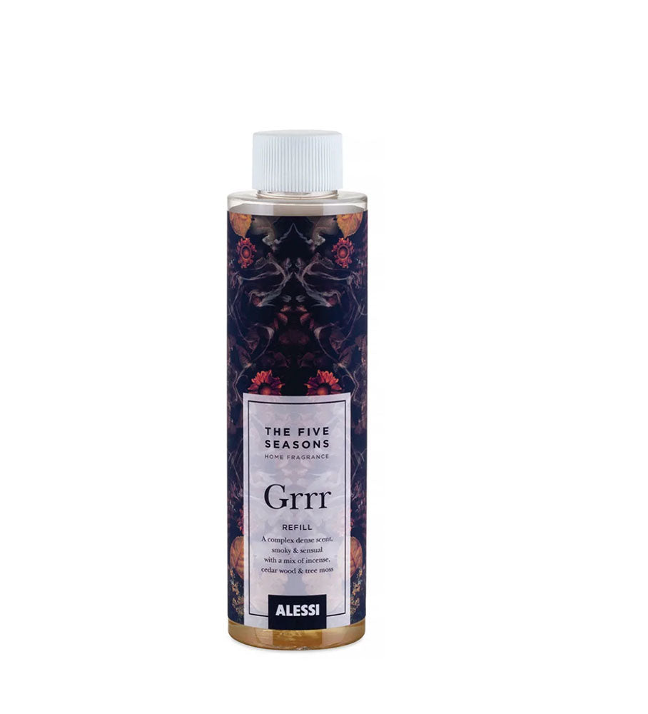 Alessi Grrr refill for scent diffuser, bottle with dark floral motif