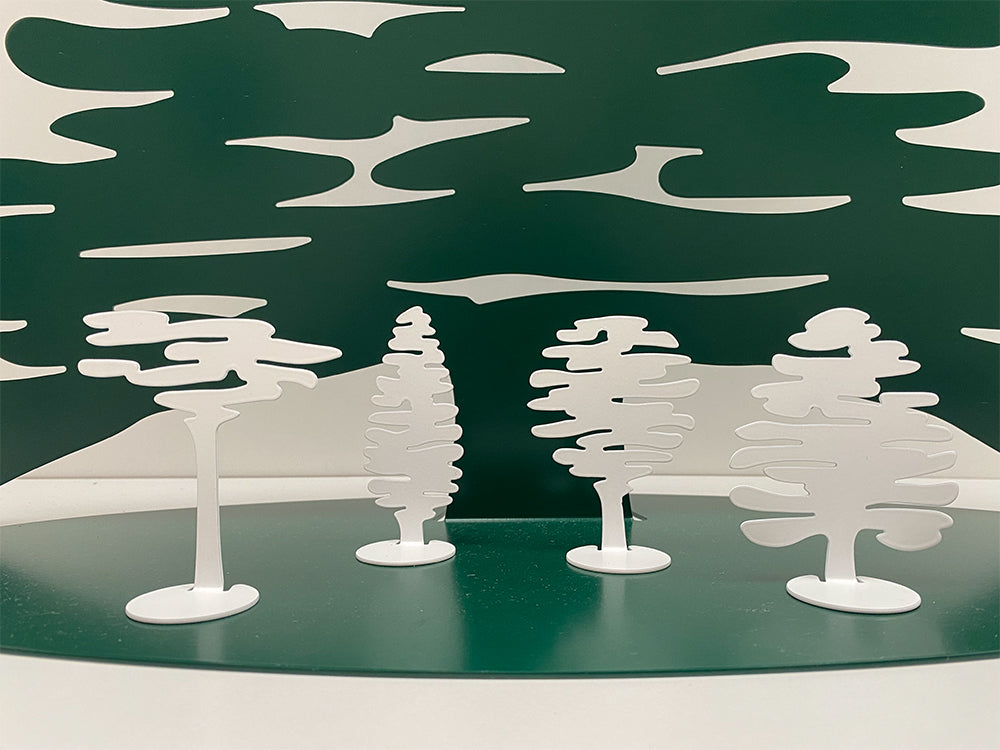 Alessi Bark witte boompjes van Michel Boucquillon, set van vier stalen boomvormen.