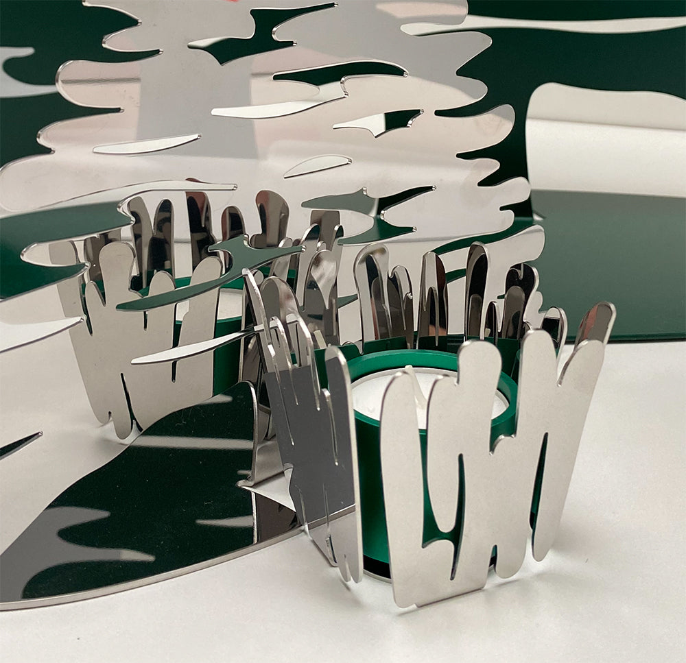 Alessi Barcandle kandelaar in gepolijst staal, boomvormig ontwerp van Michel Boucquillon
