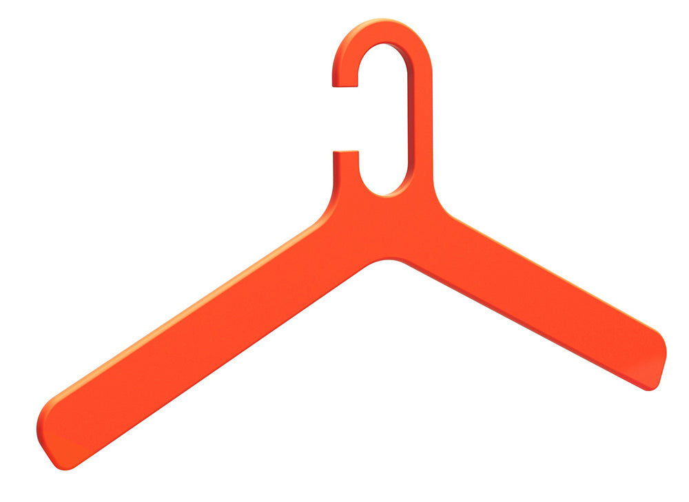 Grado kledinghanger van mat melamine in oranje, minimale vorm met afgeronde uiteinden