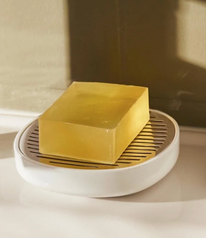 Alessi Birillo zeepschaaltje voor badkamer, wit, rond, met zeep