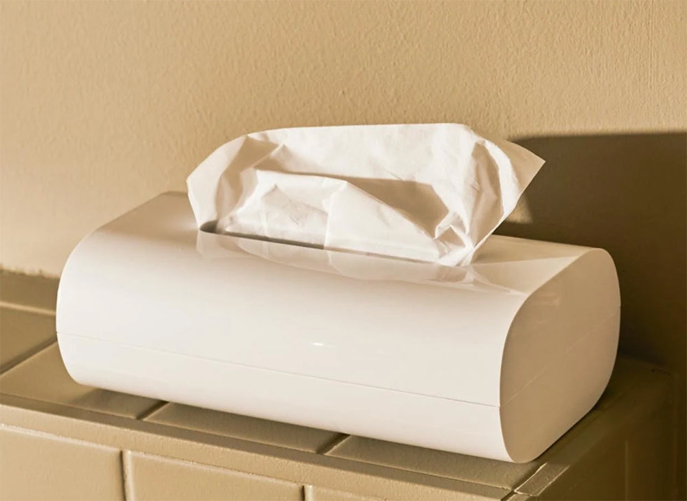 Alessi Birillo tissue-box voor badkamer, wit met afgerond deksel