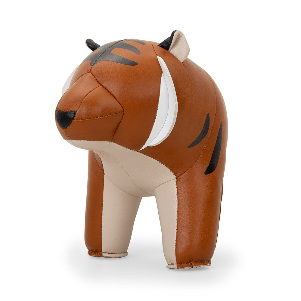 Boekensteun Tiger Hunt van Zuny, vooraanzicht van de tijgerkop in tan