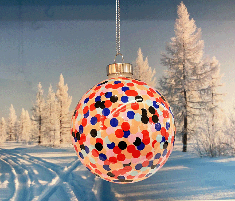 Alessi Proust grote glazen kerstbal, decoratie van Alessandro Mendini