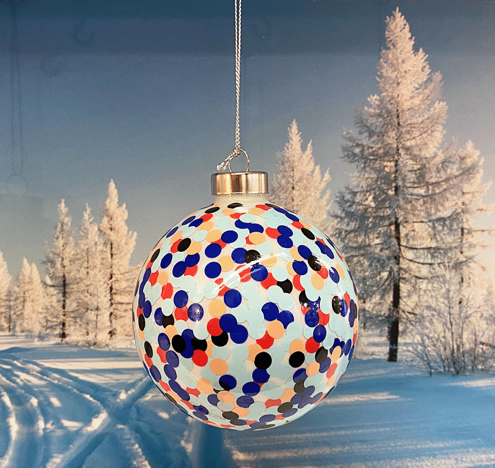 Glazen kerstbal uit de Proust serie van Alessandro Mendini, gestippelde decoratie