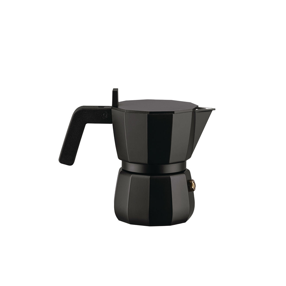 Alessi Moka espressomaker in zwart, ontworpen door David Chipperfield, zijaanzicht