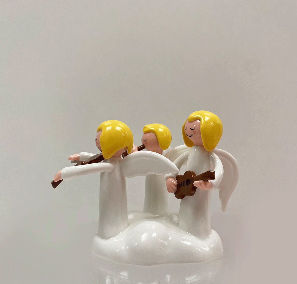 Alessi figurines 'Do, Re, Mi', three angels with violin and guitar, side view