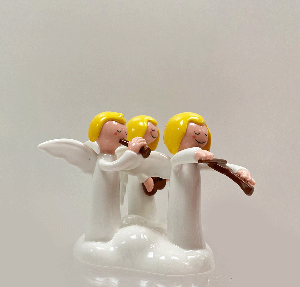 Alessi figurines 'Do, Re, Mi' by Massimo Giacon, three angels with instruments