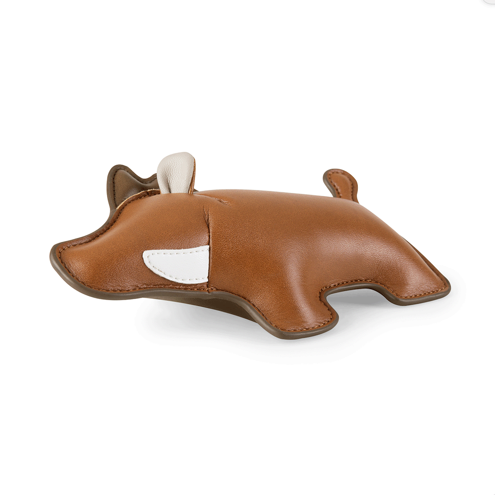 Zuny paperweight in vorm van everzwijn uit de mooie dieren-serie, cognackleurig leer, ander aanzicht