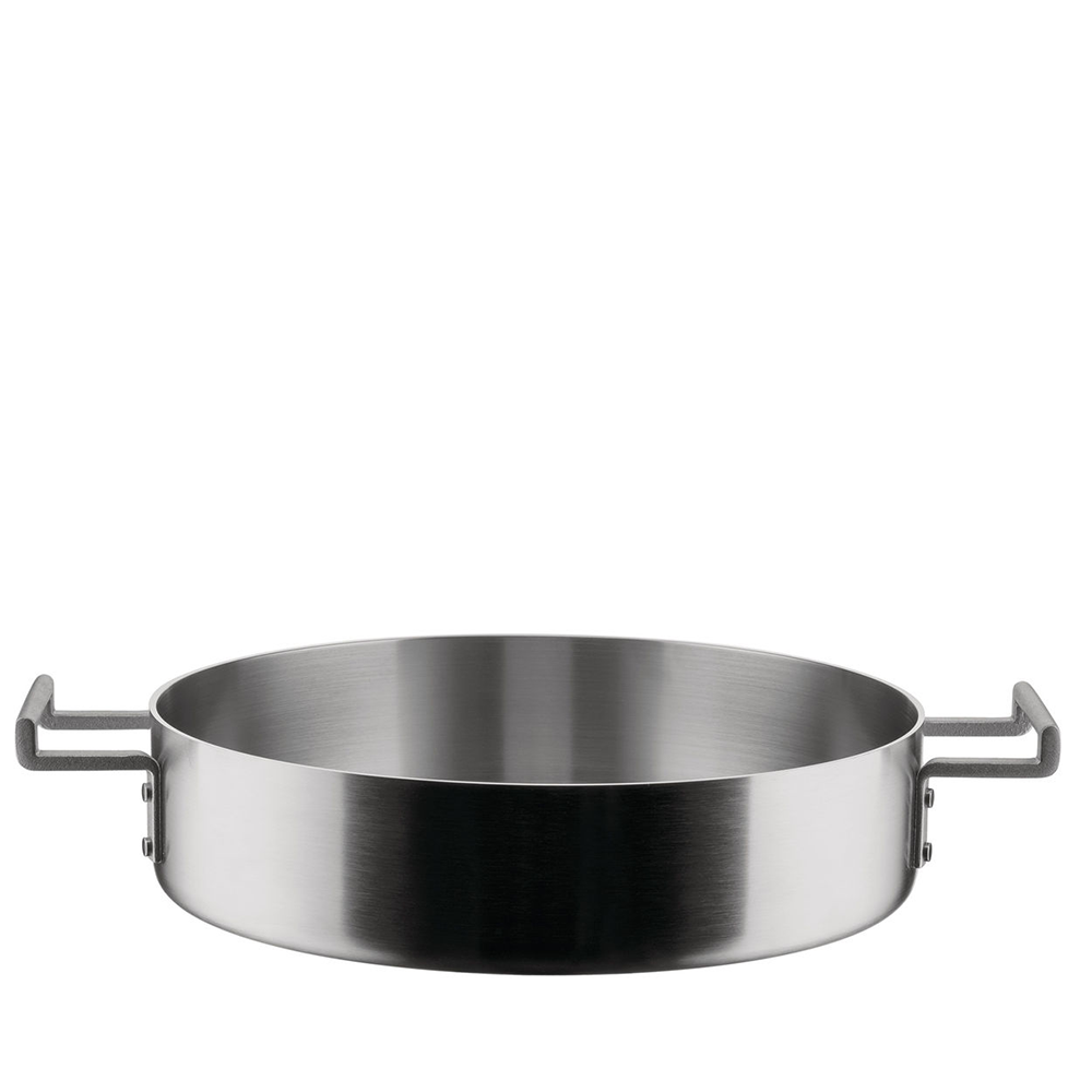 Alessi Convivio braadpan van David Chipperfield, brede lage pan in rvs