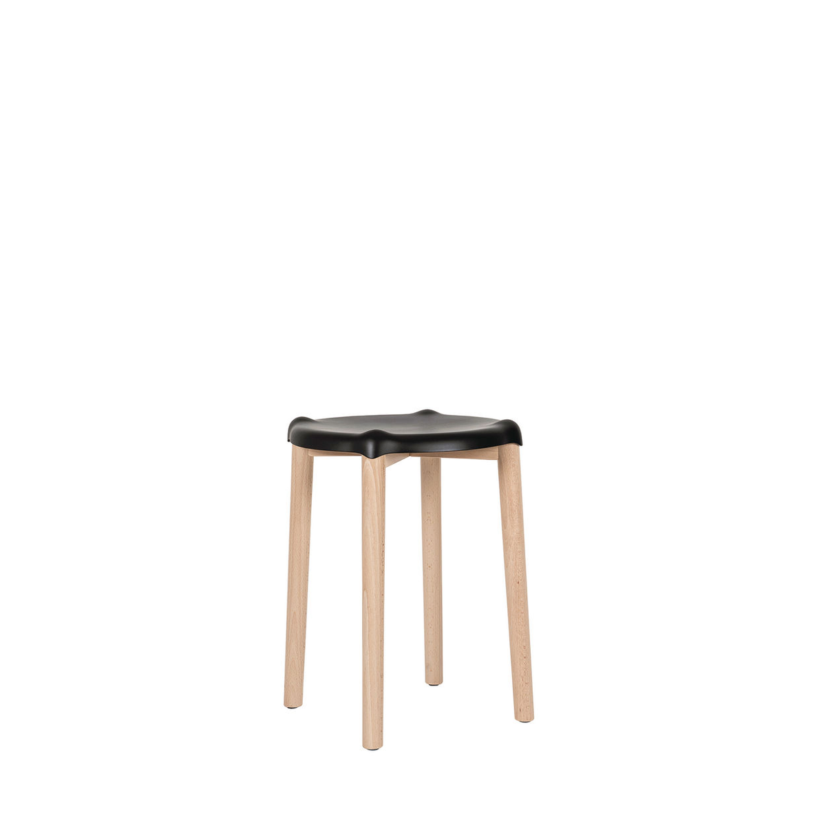 Alessi Poêle kruk van Philippe Starck, zwarte zitting op houten poten